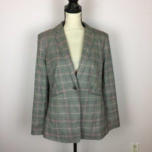 New! Worthington Blazer Jacket Size M Pink Black Plaid One-Button Pockets